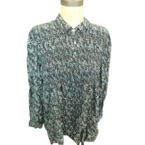 Beach Lunch Lounge Size XL Boho Paisley Print Ruched Button Down Top